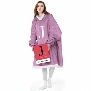 8449 Wearable Blanket Hoodie with Letter A-Z - Oversized Sweater Blanket